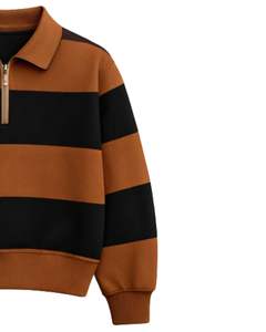 Sudadera con Cierre de Cremallera a Rayas Marrón y Negro para Hombre, de Algodón y Felpa, Estilo Urbano Holgado, Informal, con Logotipo Personalizado, Fabricante OEM - Product Image 4