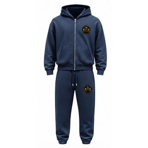 Conjunto Deportivo Unisex Azul Marino con Capucha, 100% Algodón, Cierre Frontal Completo con Bolsillo, Aplique Bordado, 480 Gsm - Product Image 3