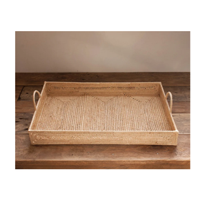 Plateau de service et de rangement moderne en rotin tressé à la main pour thé, café, collations, petit-déjeuner – Organisateur chic en cannage pour table à café et à manger - Product Image 6