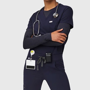 Conjunto de Uniforme Médico para Mujer, Cuello en V, Azul Marino, Manga Corta, con Bolsillos, Tejido de Algodón y Poliéster - Product Image 2