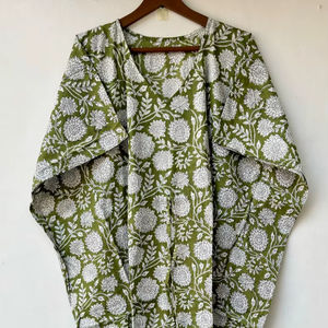 Nuevo Kaftán con Estampado Animal, Cuello en V, Cierre con Cordón, Corte Evase, de Algodón Suave Indio, con Encaje, Largo Completo, para Playa, para Mujer - Product Image 1