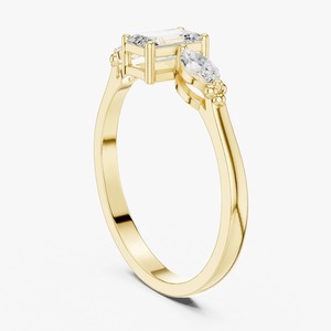 9KT Yellow Gold 1.34 CT <b>Emerald</b> and Marquise Cut Lab Grown Diamond Three Stone Engagement <b>Ring</b> for Women - Product Image 2