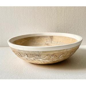Tazón de Ensalada de Madera de Mango Ecológico con Diseño Floral Grabado, Tazón Redondo para Frutas, Vajilla, Utensilios de Cocina, Elegante Tazón para Servir - Product Image 1
