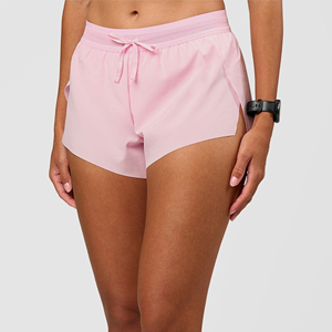 High Waist Pink Elastic Waist Shorts Solid Color Breathable Spandex Quick Dry <b>Mesh</b> 220g Women's Workout <b>Gym</b> Wear - Product Image 1