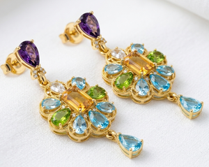 Boucles d'oreilles en topaze bleue, taille octogonale, en argent sterling 925 plaqué or 18 carats, bijoux classiques pour tous les jours - Product Image 1