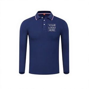 Men's Navy Long Sleeve Polo Shirt Knitted Cotton Breathable Custom Logo Print Casual Wear - Product Image 2