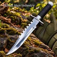 Nouveau couteau de chasse Bowie en acier Damas, lame dentelée de 0,5 mm à pointe clip, manche en caoutchouc, qualité industrielle, pour camping et survie en extérieur
