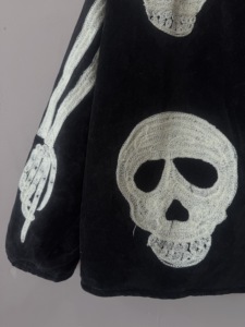 Handcrafted Black Velvet Skull Suzani <b>Jacket</b>: <b>Gothic</b> Embroidered Skeleton Coat - Product Image 3