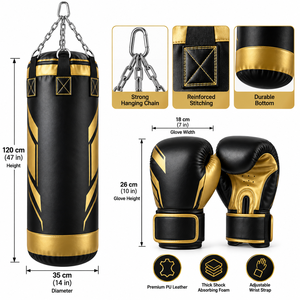 Sac de frappe de boxe robuste avec ensemble de gants de boxe pour l'entraînement à domicile, la gym, le fitness, le MMA, le Muay Thai et le kickboxing - Product Image 6