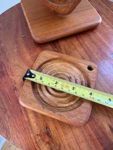 Handcrafted Brown Vintage Teak Wood Coaster <b>Set</b> with Stand — 6 Pieces| Quiet Luxury Sculptural <b>Desk</b> Decor | Japandi Functional - Product Image 5