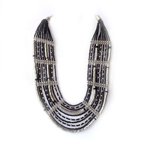 Collar de Cuentas Multicapa de Alta Calidad para Mujer, Diseño Geométrico, Bañado en Plata, Cuentas Negras, Joyería para Fiestas, Precio al por Mayor - Product Image 1