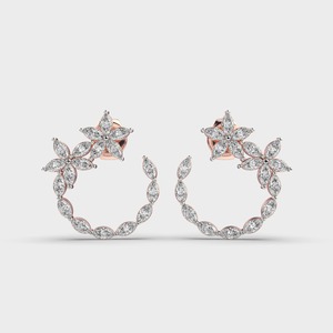 IGI Certified Lab Grown Marquise Diamond Floral Half Hoop <b>Earrings</b> 9K Yellow / White / Rose Gold Flower Diamond <b>Earrings</b> - Product Image 1