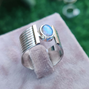 Natural Blue Larimar <b>Ring</b> Boho Handmade Silver Jewelry healing <b>crystal</b> <b>ring</b> - Product Image 3