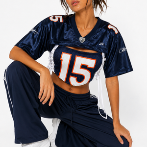 Wholesale Lace Up Cropped American Football Jersey Women Custom Mesh Number Streetwear Sports <b>Top</b> OEM Custom Number Production - Product Image 5
