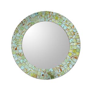 Adiba Home Decor Handmade 12 Inch Green Aqua Splash Glass <b>Mosaic</b> <b>Mirror</b> - Product Image 1
