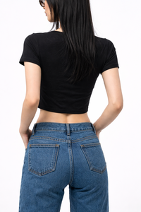 Top Corto de Mujer, Estilo Dulce, Tejido Sólido de 220 g/m², Transpirable, Ecológico, Corte Ajustado, Cuello Redondo, Manga Corta, Algodón y Elastano, para Verano - Product Image 5