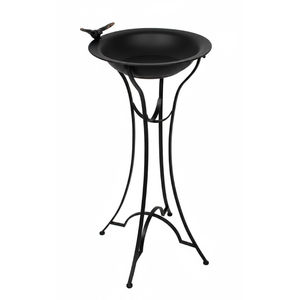 Bebedero para Pájaros de Metal Galvanizado Estilo Antiguo para Exteriores con Figuras de Pájaros, Pedestal de Hierro Negro de Primera Calidad, Decoración de Jardín - Product Image 1