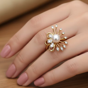 แหวนค็อกเทลดีไซน์นกยูงประดับมุก 8 มม. เงินแท้ 925 ชุบทอง 14k สำหรับผู้หญิง งานแต่งงาน งานปาร์ตี้ รุ่นใหม่ล่าสุด - Product Image 3