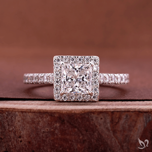 1 Carat Princess Halo Lab <b>Diamond</b> <b>Ring</b> Square Center Pave Band Elegant Bridal Jewelry IGI Certified White Gold <b>Ring</b> - Product Image 1