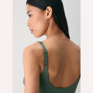 Maillot de bain une pièce pour femme, col rond, vert uni, tricoté extensible, vêtements de plage - Product Image 5