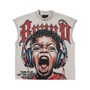 Débardeur personnalisé avec impression graphique en strass DTG, 100% coton, streetwear haut de gamme, sans manches, unisexe, OEM, vente en gros - Product Image 1