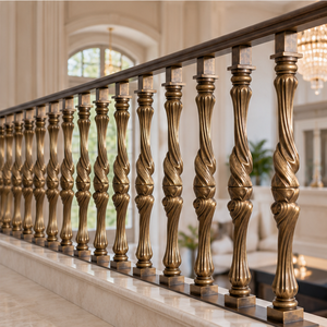 Vintage Bronze Tone Metal <b>Staircase</b> Railing with Twisted Balusters for Premium Classic Interiors - Product Image 3