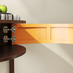 Mesa Consola Artesanal con Patrón de Ondas, Diseño Único de Media Luna con Acabado en Madera Marrón y 2 Cajones de Almacenamiento - Product Image 6