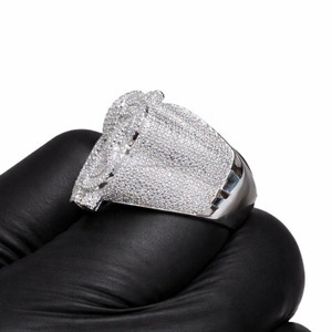 Iced Moissanite Dollar Sign <b>Ring</b> 925 Sterling <b>Silver</b> Rhodium Plated Prong Set Hip Hop Style <b>Statement</b> Jewelry Anniversary Gifts - Product Image 5