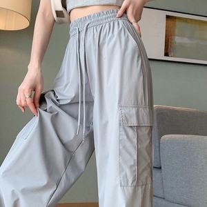 Pantalon cargo taille haute pour femme, coupe décontractée, longueur intégrale, avec cordon de serrage, couleur unie, en tissu Oxford, collection printemps - Product Image 1