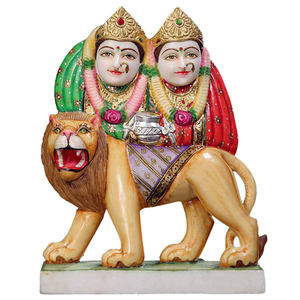 รูปปั้นมาร์เบิล ชัมดูดา มายา |   รูปปั้นหินอ่อนชัมดูดามาต้าพร้อมรูปสิงห์สำหรับบ้านและวัด – มาลียาส - Product Image 1