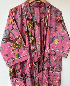 Kimono de Algodón con Estampado Animal Estilo Boho para Mujer, Cuello en V, Largo Completo, Informal, para Playa o Descanso, Secado Rápido, Primavera/Verano - Product Image 1