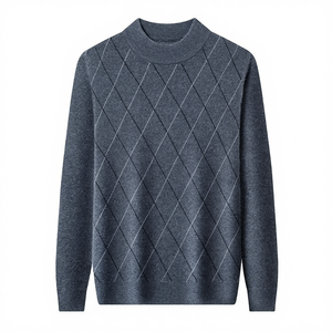 Pull tricoté à motif uni pour homme, col rond, manches longues, hiver, acrylique, anti-boulochage, respirant, séchage rapide, standard - Product Image 2