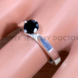 925 Stamped Sterling Silver Prong Sett Round Faceted Cut Natural <b>Black</b> Onyx Gemstone <b>Rings</b> Handmade Fine Jewelry Wedding <b>Ring</b> - Product Image 2