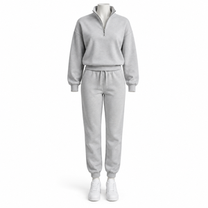 Ensemble de survêtement pour femme de haute qualité, personnalisé, rouge, à capuche, manches longues, couleur unie, pantalon décontracté, respirant, 100% coton, pour l'hiver - Product Image 6