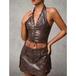 Mini-jupe taille haute en cuir véritable pour femme, personnalisée, douce, lisse, de luxe, service d'échantillons direct usine OEM ODM - Product Image 3