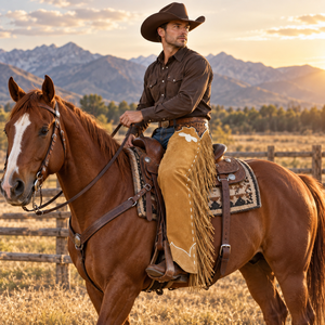 Chaps en cuir classiques de style western avec longues franges |   Chaps d'équitation en daim de qualité supérieure pour l'entraînement, la compétition et le ranch - Product Image 2