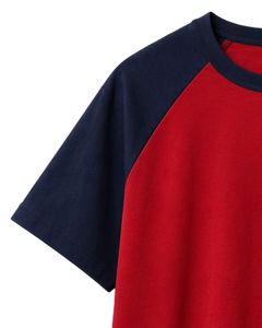 Camiseta raglan roja y azul marino para hombre, de manga corta, cuello redondo, algodón, personalizada, informal, estilo urbano, con bloques de color. - Product Image 3