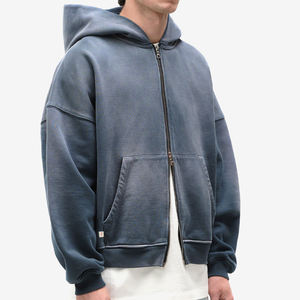 Sudadera con capucha y cremallera para hombre, estilo acid wash, 100% algodón, felpa francesa, con bolsillo, estilo casual urbano - Product Image 3