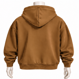 Sweat-shirt oversize en molleton épais pour homme, couleur camel, avec fermeture éclair, appliqué lettres en chenille, style streetwear, avec poches avant - Product Image 2
