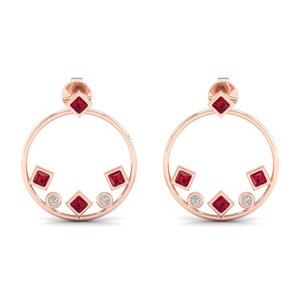 Boucles d'oreilles REYES, nouveau design, or massif 14 carats, moissanite certifiée GRA, à visser, taille princesse, 0,24 carat, pierres précieuses rubis - Product Image 2