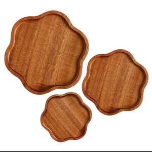 Premium Eco-Friendly Customizable Modern Movable Acacia Wood Serving Tray Set Scalloped Edge Snack Plates Birthday <b>Decorative</b> - Product Image 1
