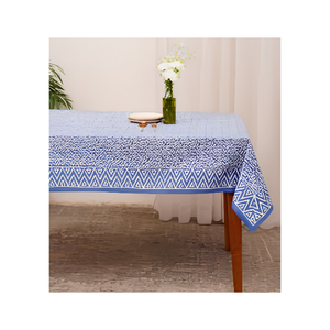 Blue Cotton <b>Table</b> <b>Cloth</b> Printed Dining <b>Table</b> Cover Custom Size Weight Eco Friendly Sustainable Indian Manufacturer OEM ODM - Product Image 1