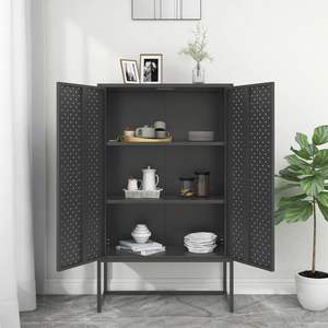 Anthracite Steel Highboard 31.5x13.8x53.1 Inches <b>Adjustable</b> <b>Feet</b> Living Room <b>Cabinet</b> Modern Minimalist Design - Product Image 3