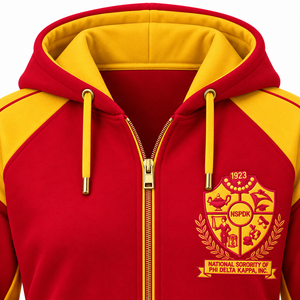 PDK <b>Women</b> Prep Zip Up <b>Hoodie</b> <b>Red</b> Yellow Contrast Long Sleeve Hooded Sweatshirt with Pockets and Ribbed Cuffs for Sorority - Product Image 6