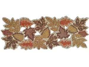 Embroidered Autumn Leaf Table Runner Modern Home Decor Polyester Washable Plant Pattern - Product Image 4