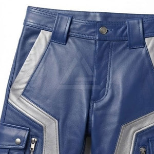 Pantalones Cargo de Cuero Azul para Hombre con Bolsillos Laterales Grandes, Bolsillos Traseros en las Piernas y Diseño Sencillo para Uso Diario Informal - Product Image 6