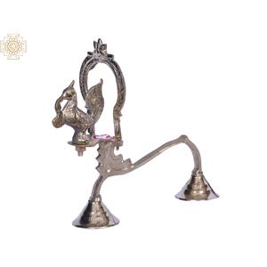 Artículo hecho a mano de latón de 8 pulgadas Shodash Upachara Peacock para decoración del hogar hecho en India - Product Image 1
