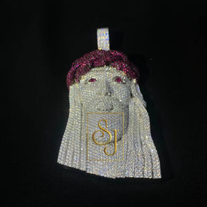 Colgante de Plata 925 con Corona de Jesús y Piedras Preciosas, Estilo Hip Hop, Personalizado, Chapado en Rodio, con Moissanita, Regalo Religioso Cristiano - Product Image 1