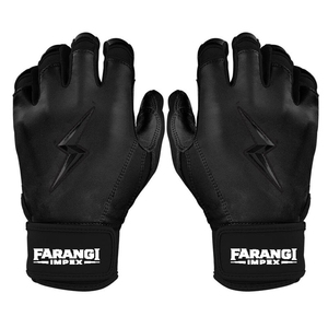 Cowhide Premium All Black Cabretta <b>Leather</b> Baseball Batting Gloves Short <b>Cuff</b> Adjustable Hook and Loop <b>Wrist</b> Strap Custom Logo - Product Image 1