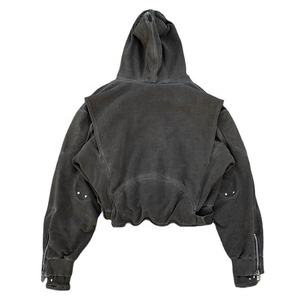 Diseño personalizado Crop Sudadera Fleece Retro Wash zip up Sudadera con capucha Algodón French Terry Street Style Oversize Sudadera con capucha - Product Image 1